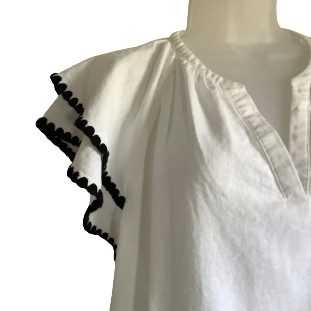 Calligraphie Womens White Linen Blend Flutter Sleeve Ric Rac Trim Blouse XL